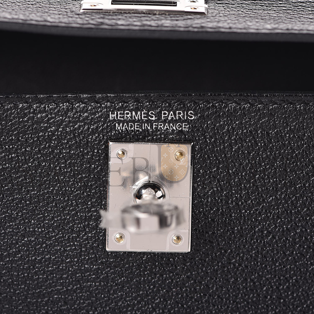 HERMÈS CHEVRE MYSORE MINI KELLY II SELLIER 20 BLACK (19*12*5.5cm)